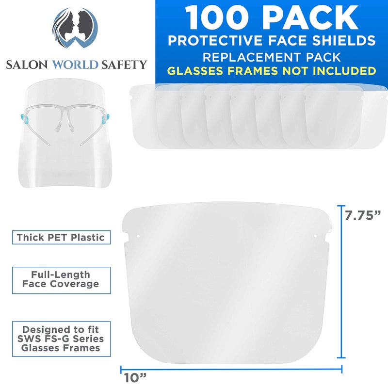 TCP Global Salon World Safety Replacement Face Shields Only (10 Packs of 10), Glasses Frames Not Included - Fits Most Brands, Ultra Clear, Full Face, Protect Eyes Nose Mouth, Anti-Fog PET Plastic - Image 2